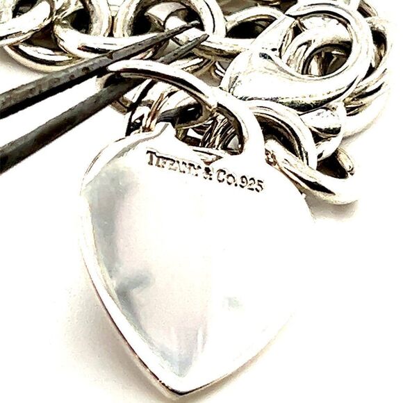 Tiffany & Co Estate Heart Charm Bracelet 7.5" Sterling Silver 35.7g TIF756 - Picture 6 of 12